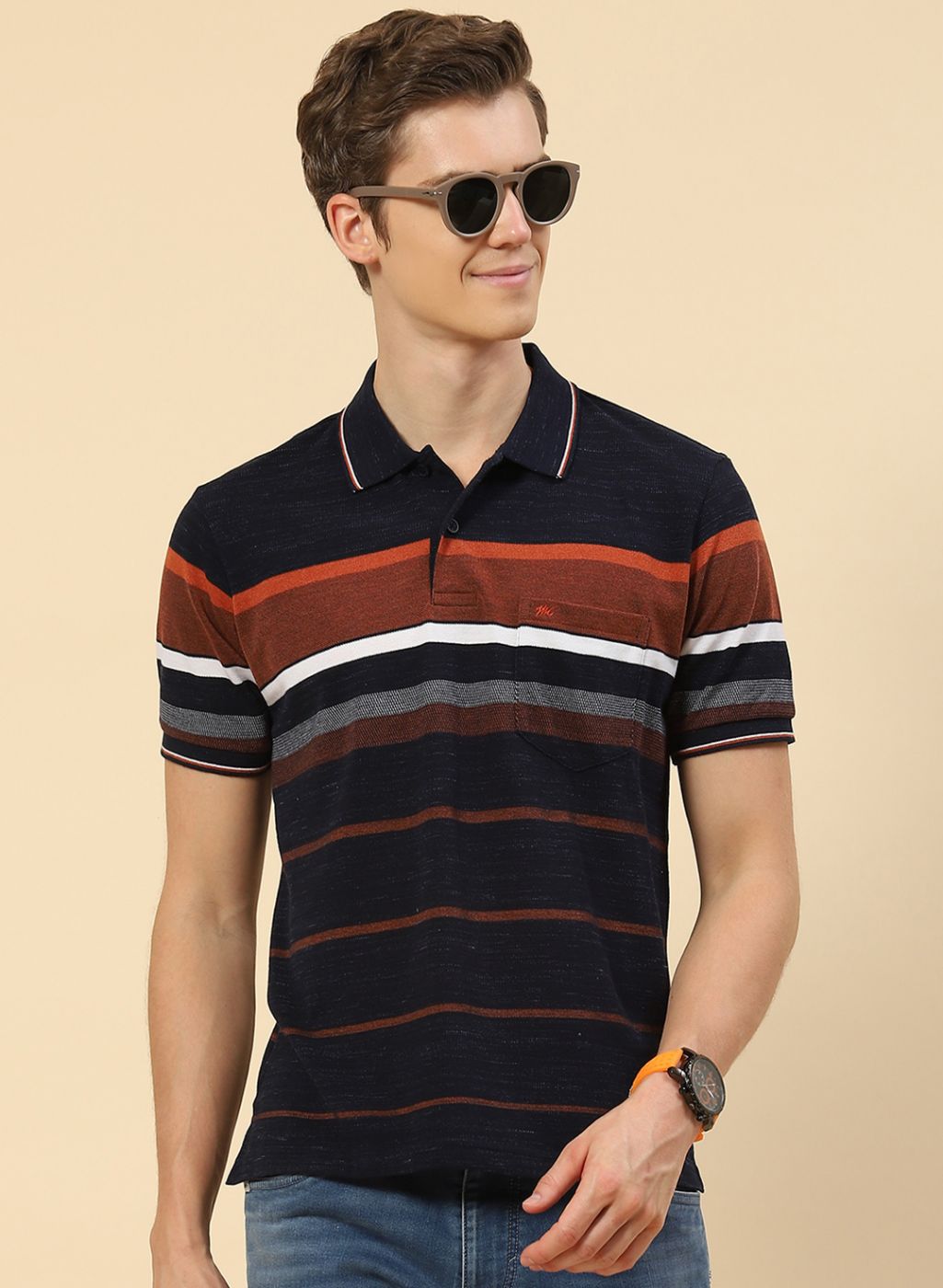 Men NAvy Blue Stripe T-Shirt