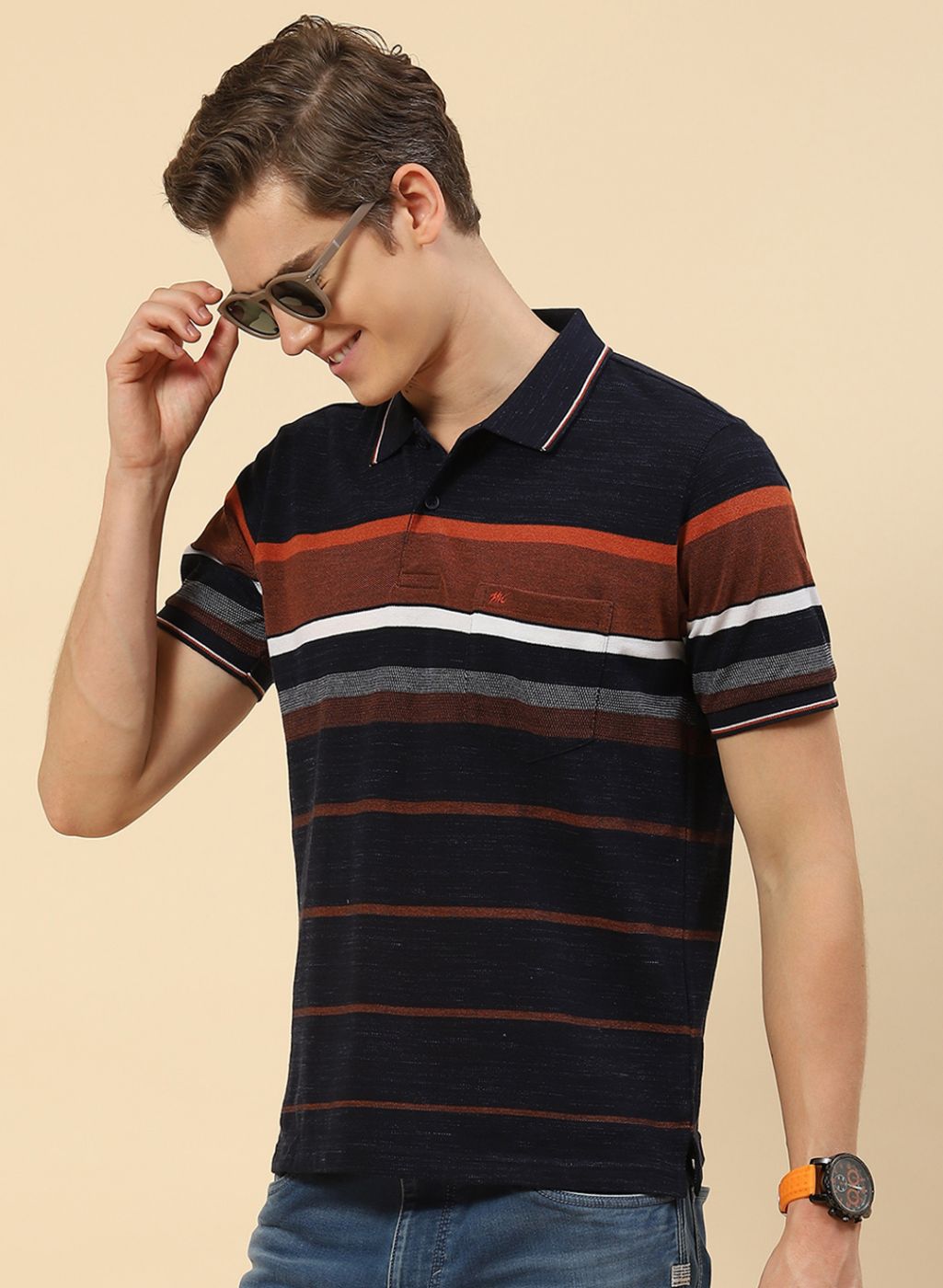 Men NAvy Blue Stripe T-Shirt