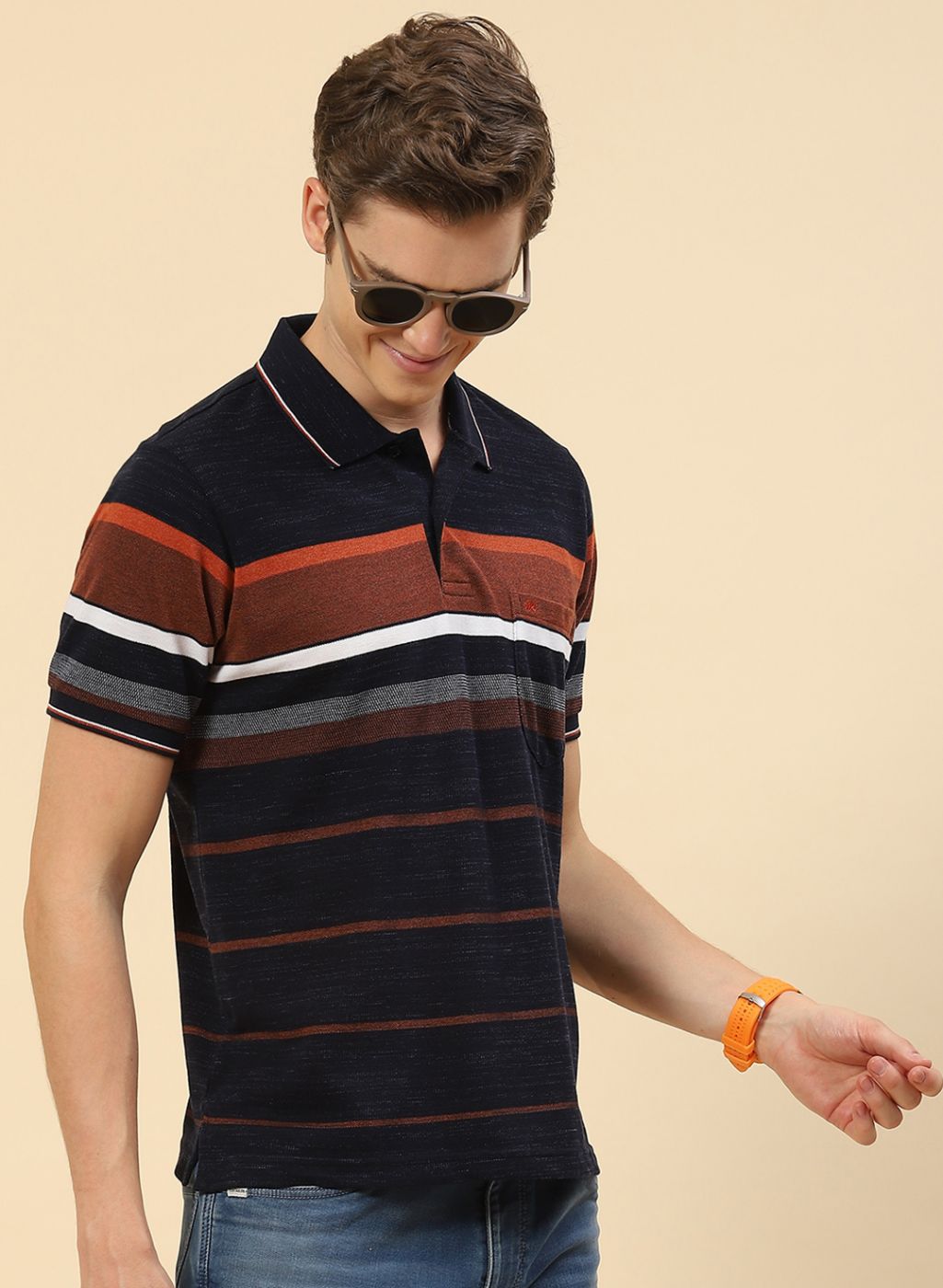 Men NAvy Blue Stripe T-Shirt