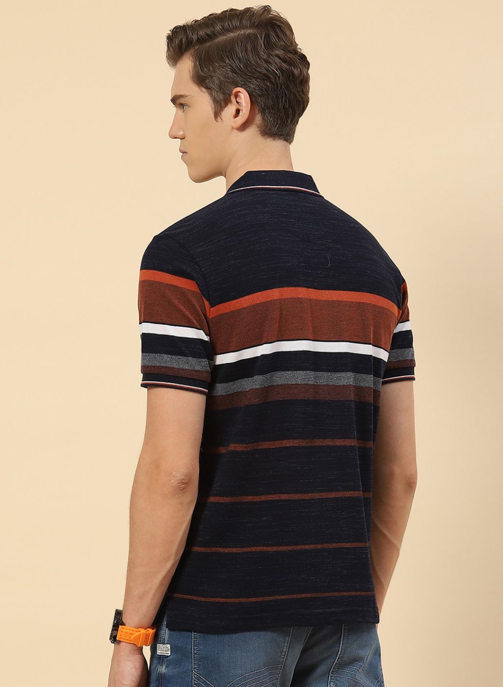 Men NAvy Blue Stripe T-Shirt