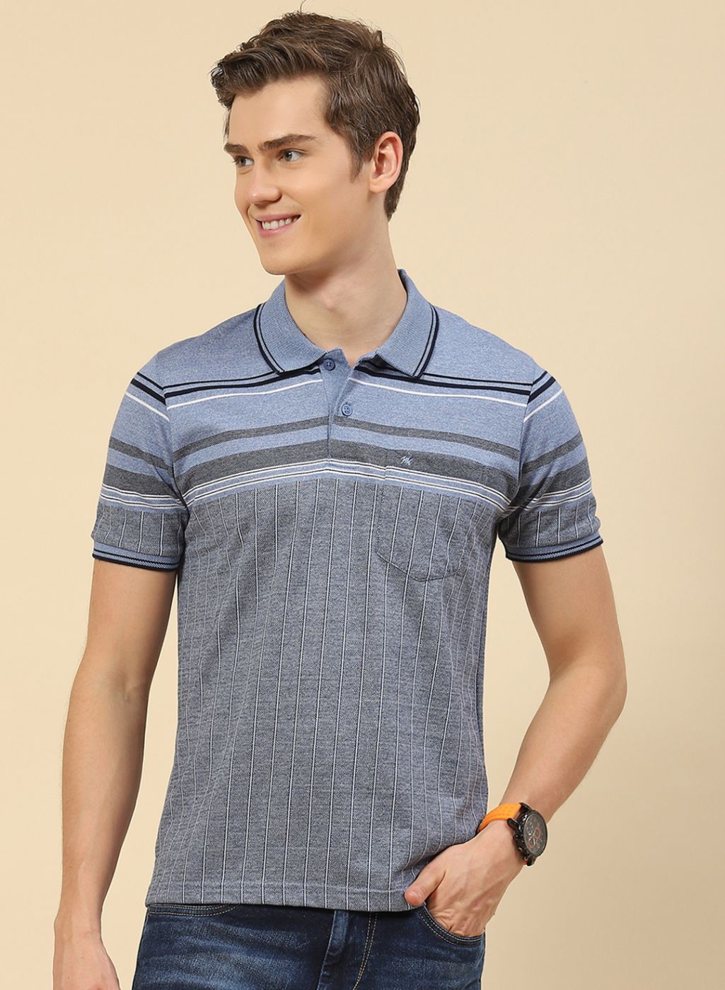 Men Blue Stripe T-Shirt