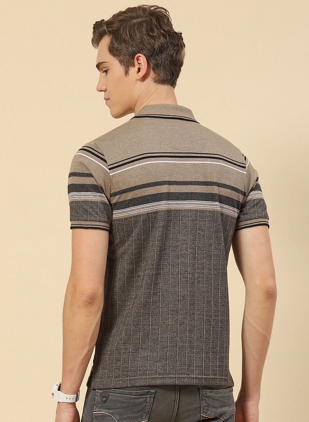 Men Khaki Stripe T-Shirt