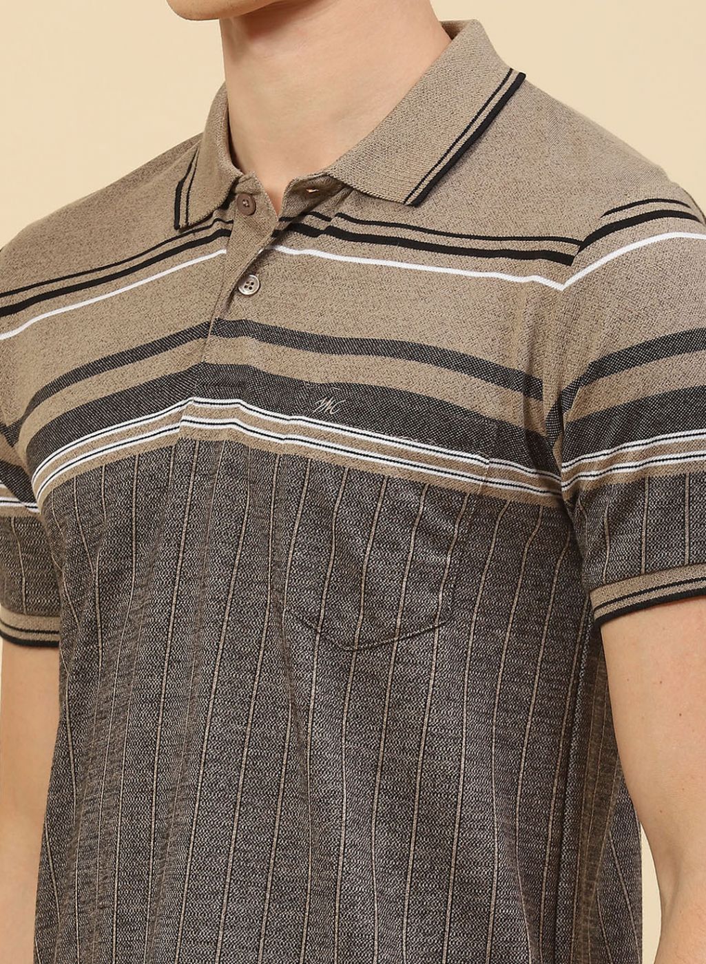 Men Khaki Stripe T-Shirt