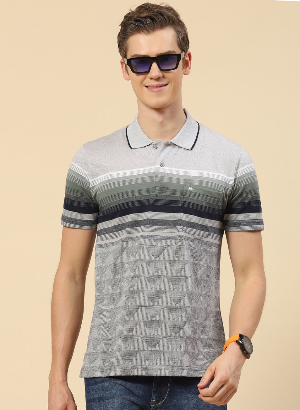 Men Grey Stripe T-Shirt