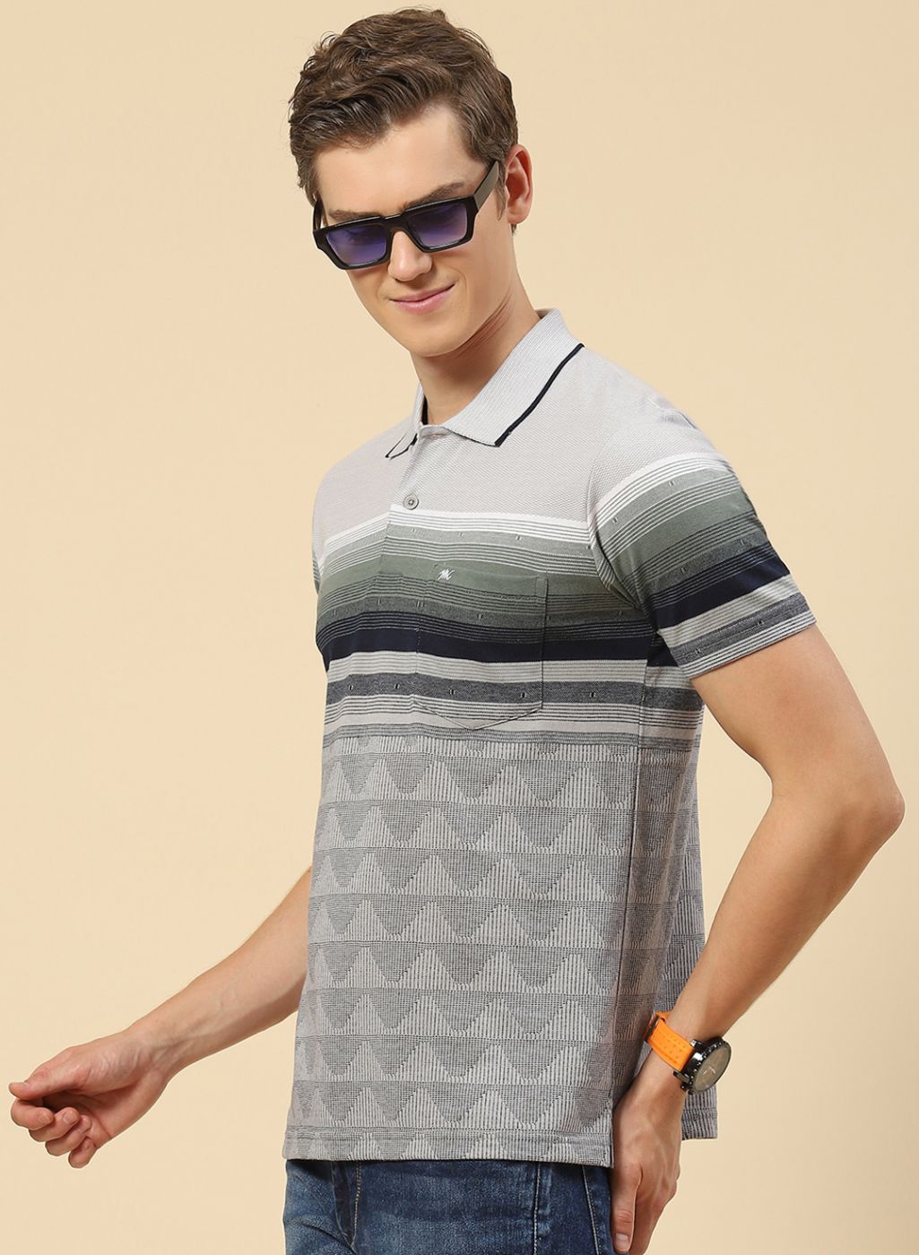 Men Grey Stripe T-Shirt