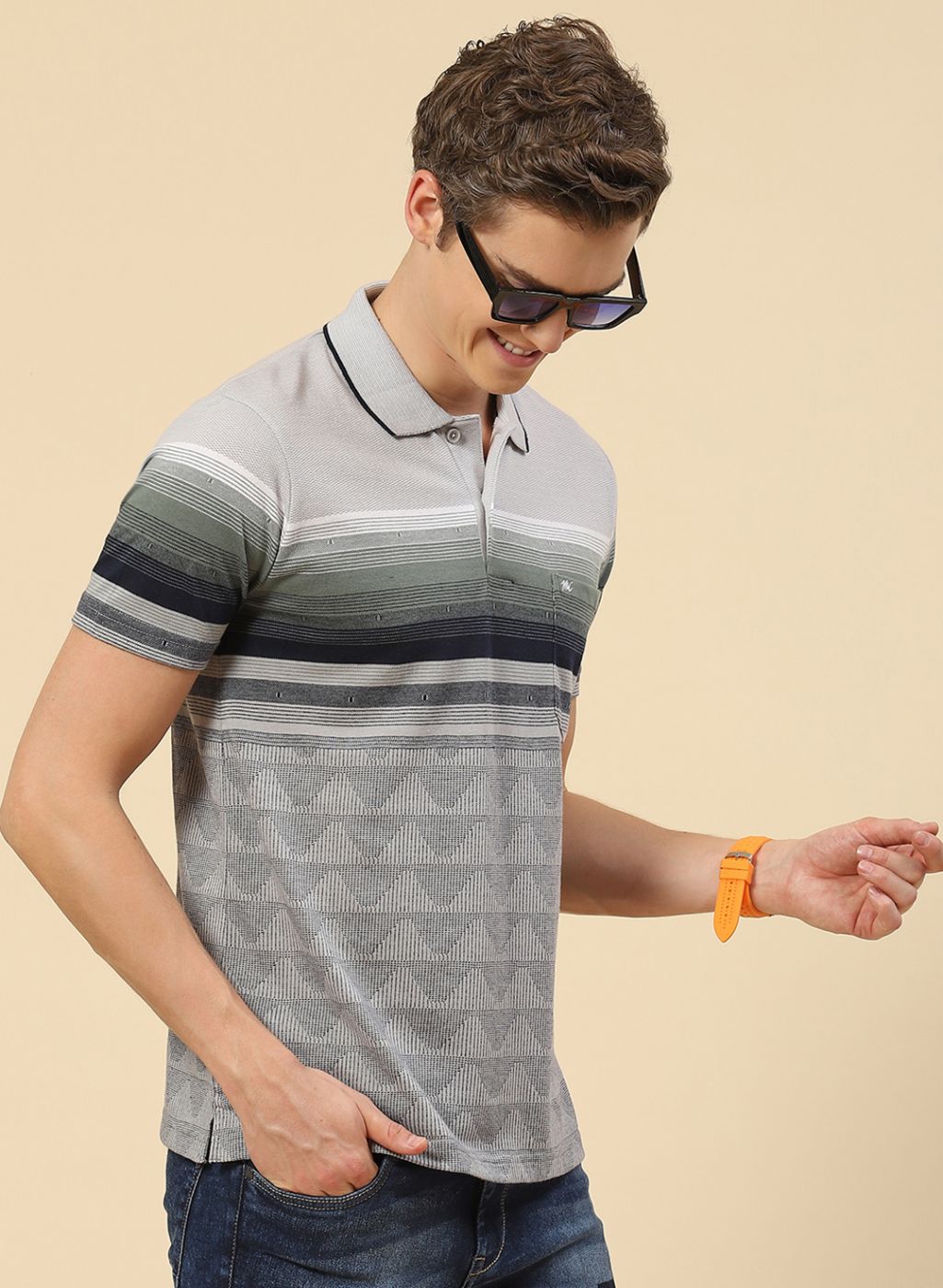 Men Grey Stripe T-Shirt