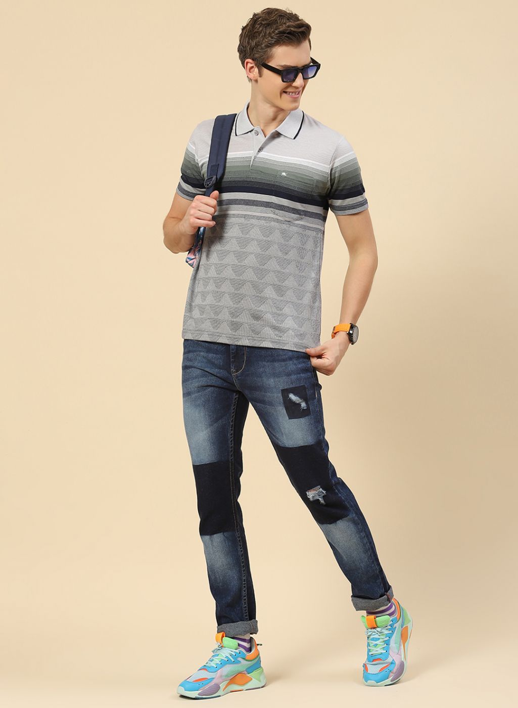 Men Grey Stripe T-Shirt