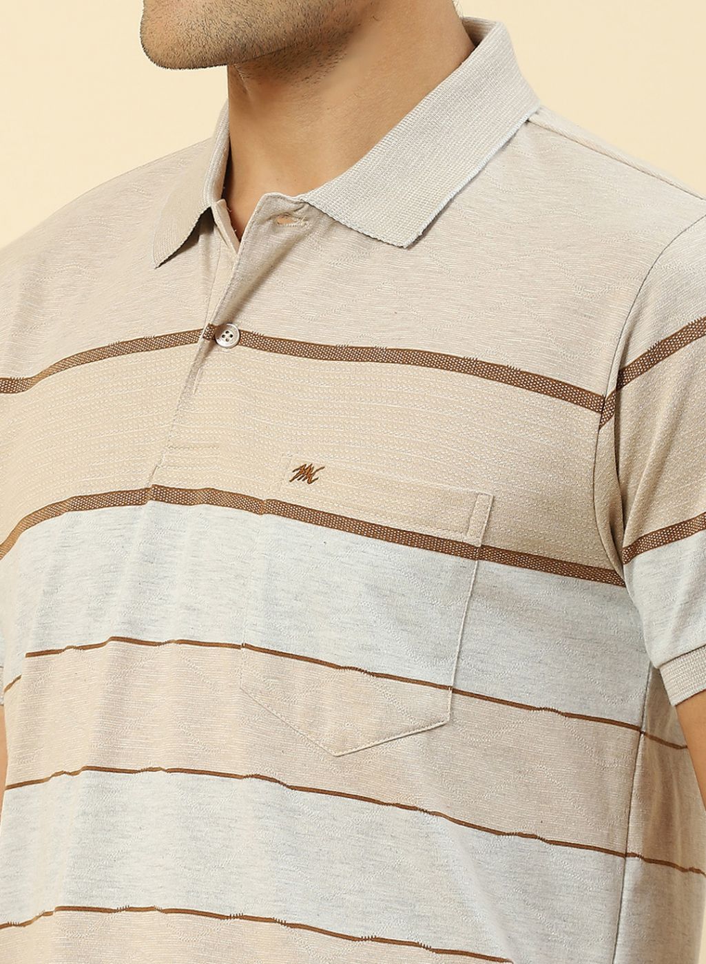 Men Beige Stripe T-Shirt