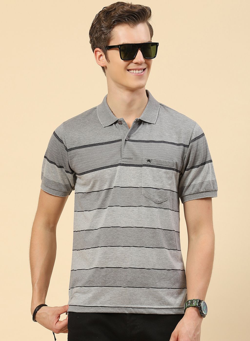 Men Grey Stripe T-Shirt