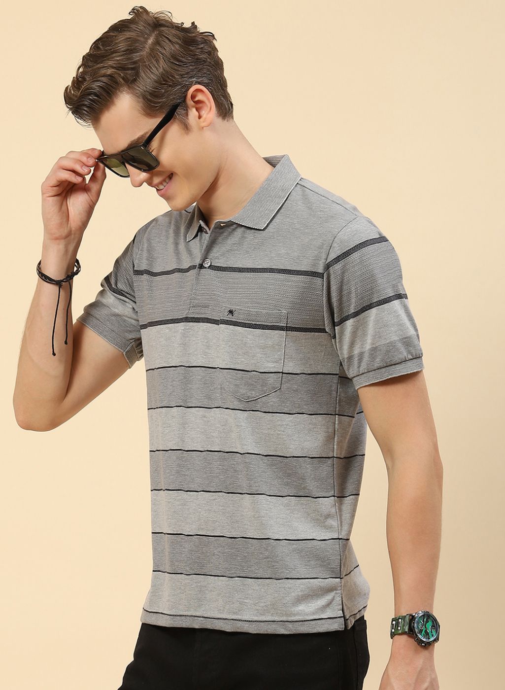 Men Grey Stripe T-Shirt