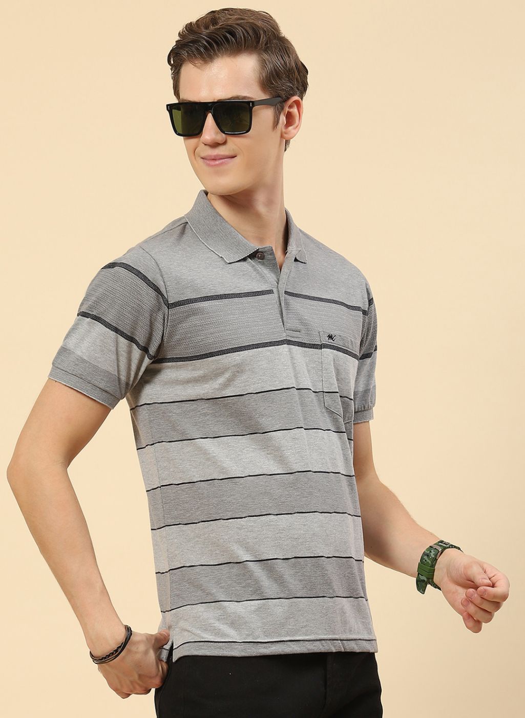 Men Grey Stripe T-Shirt