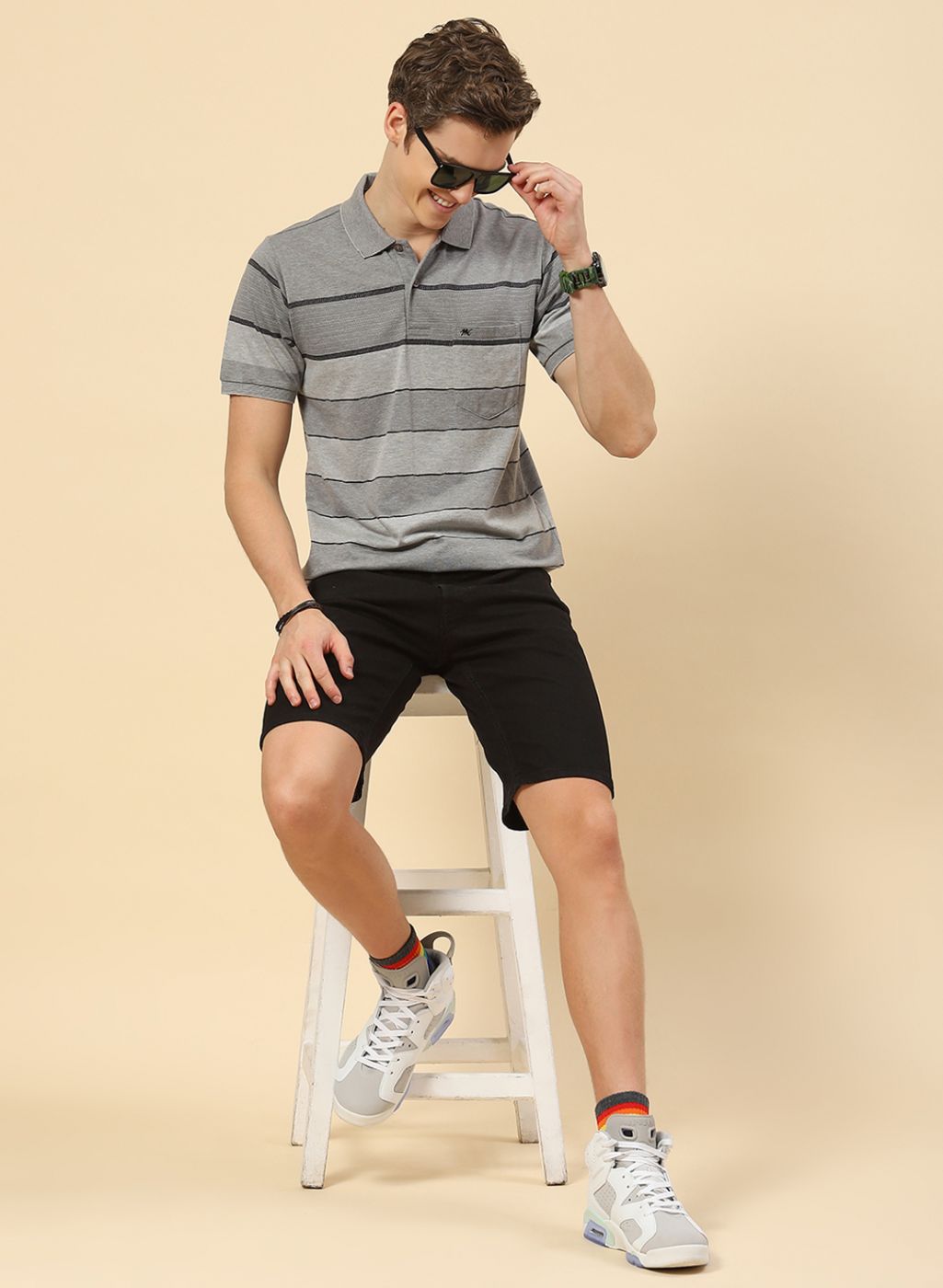 Men Grey Stripe T-Shirt