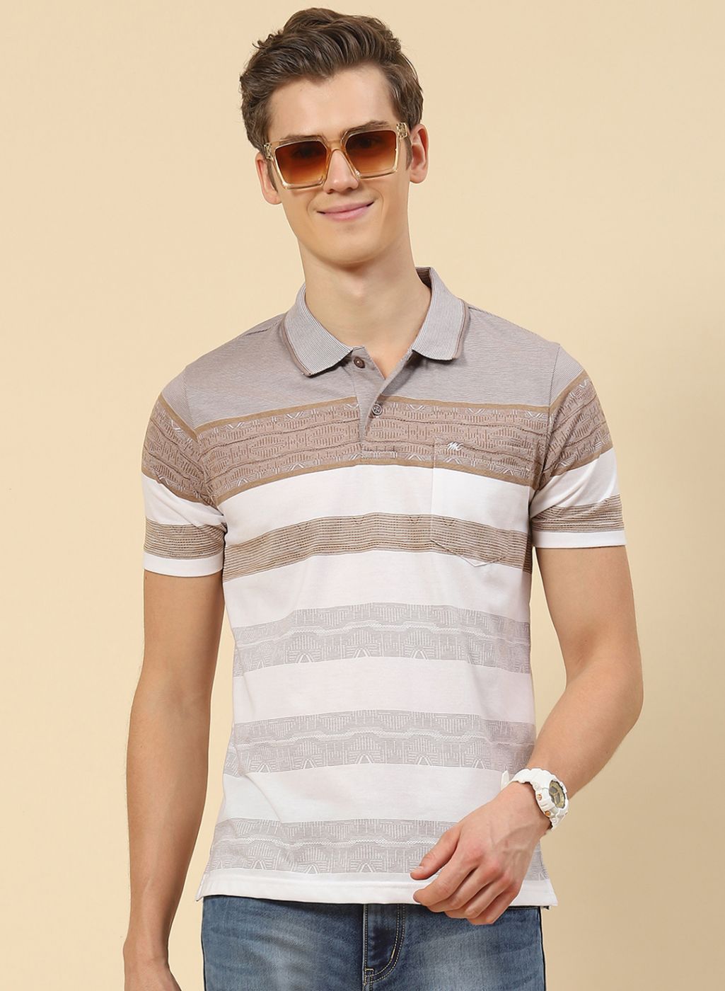 Men Brown Stripe T-Shirt