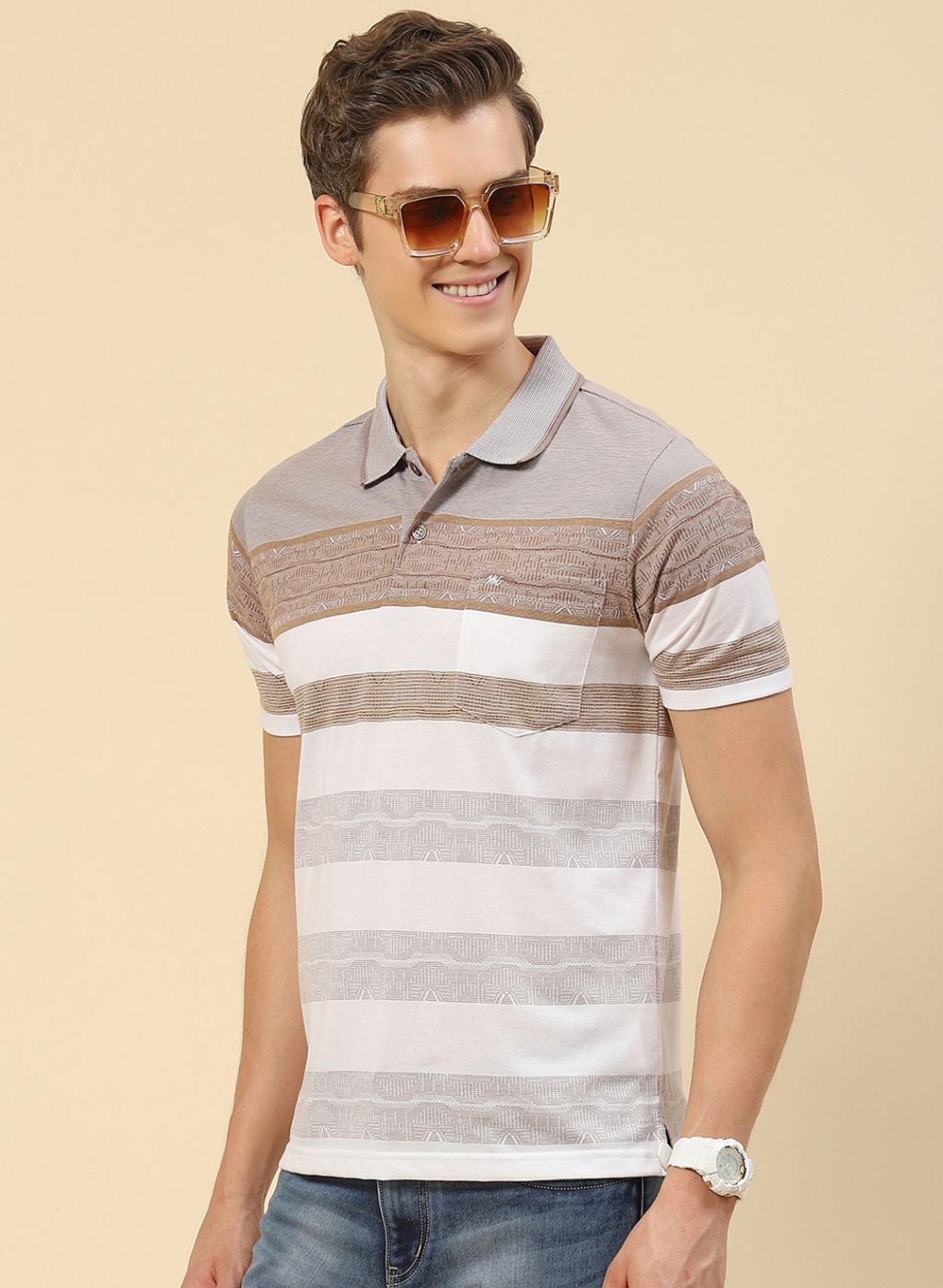 Men Brown Stripe T-Shirt