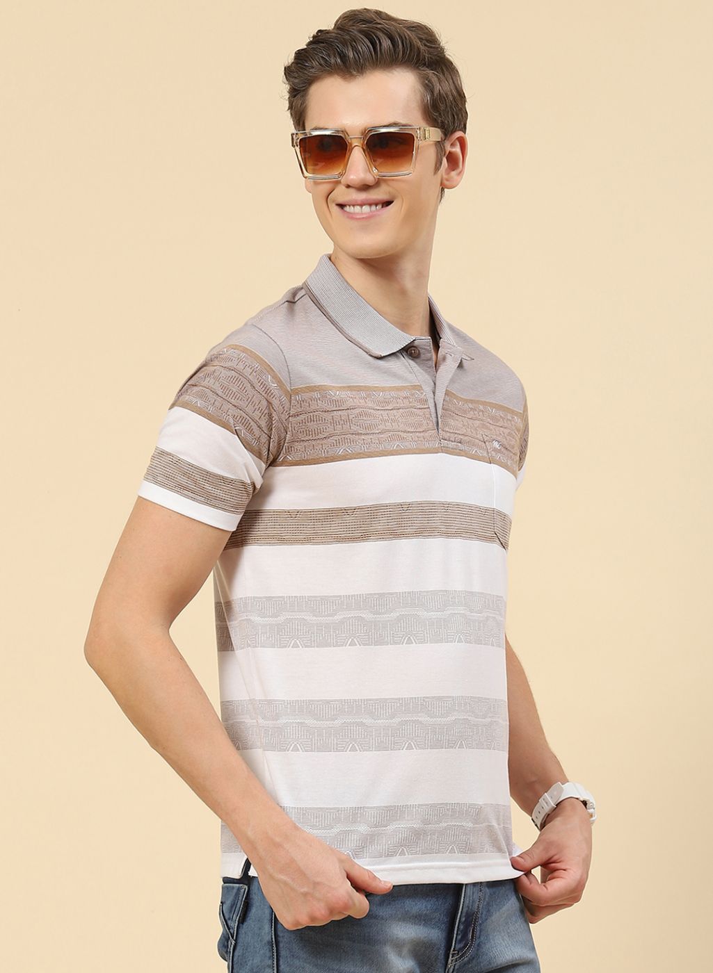 Men Brown Stripe T-Shirt