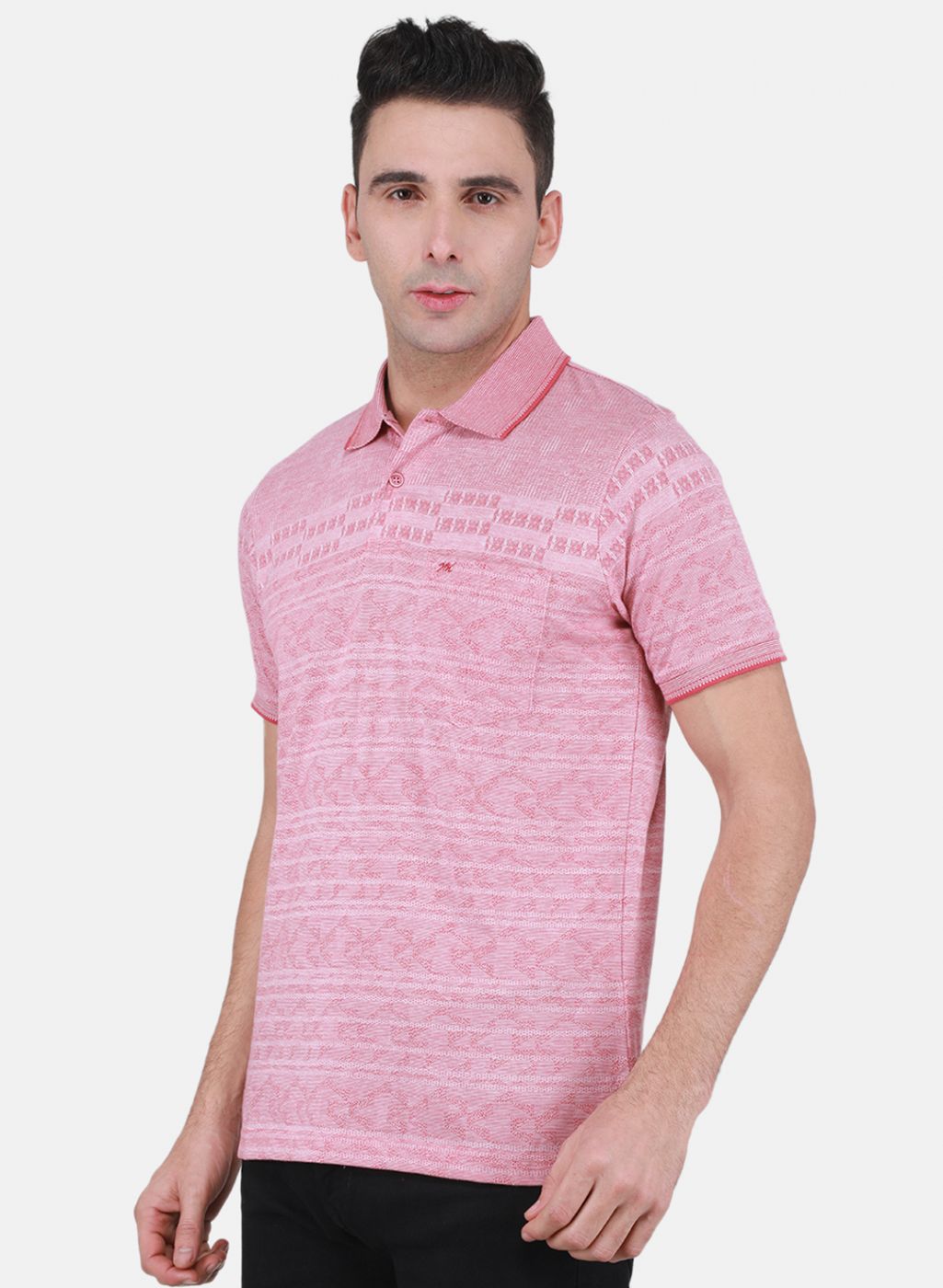 Men Pink Jaquard T-Shirt