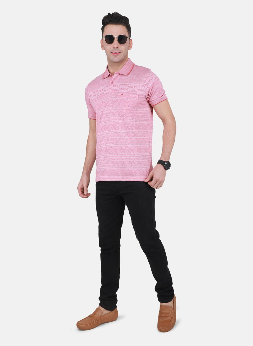 Men Pink Jaquard T-Shirt