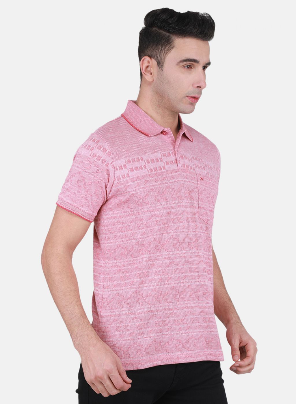 Men Pink Jaquard T-Shirt