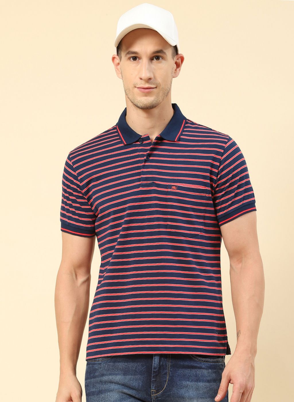 Men NAvy Blue Stripe T-Shirt