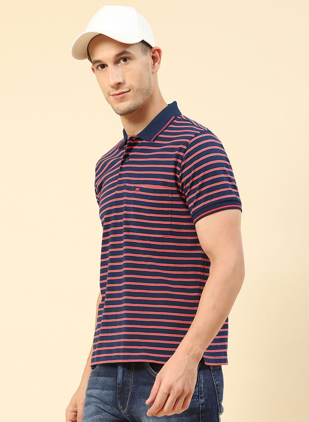 Men NAvy Blue Stripe T-Shirt