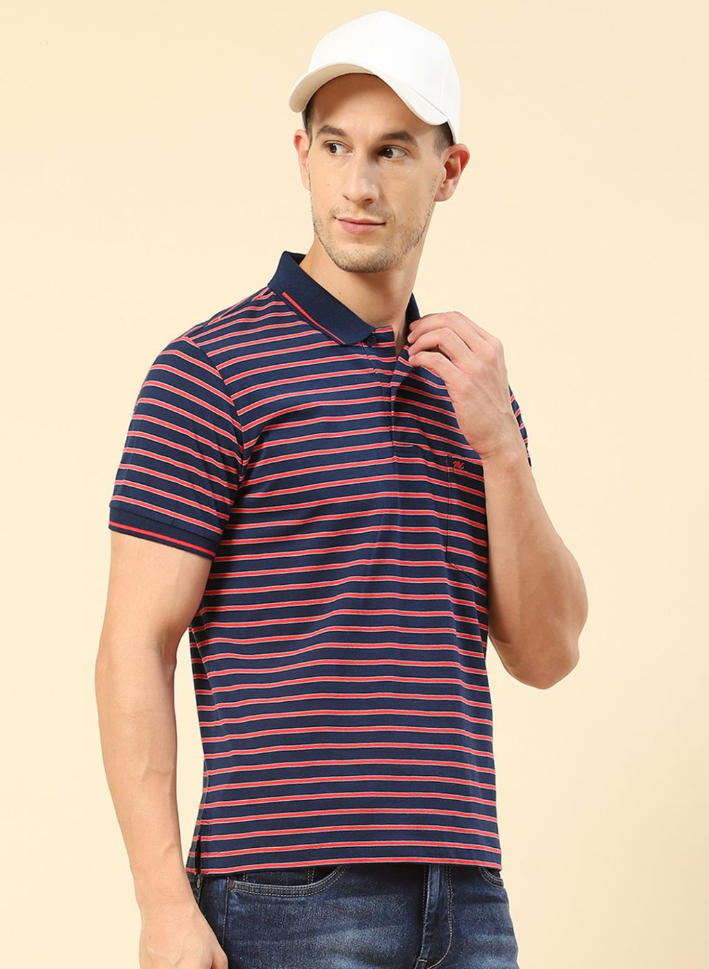 Men NAvy Blue Stripe T-Shirt