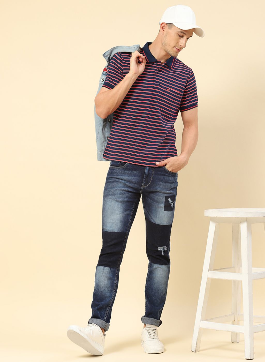 Men NAvy Blue Stripe T-Shirt