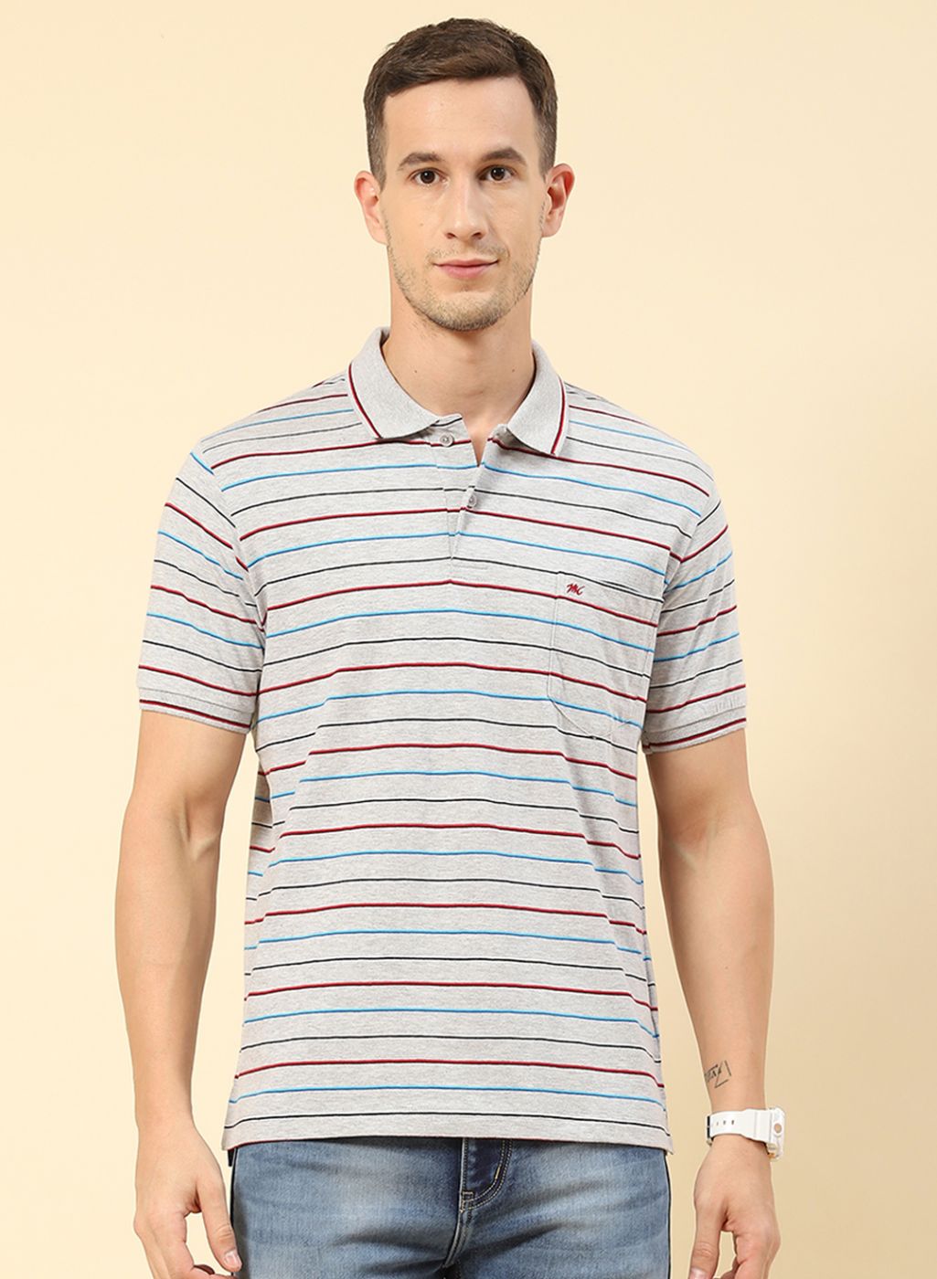 Men Grey Stripe T-Shirt