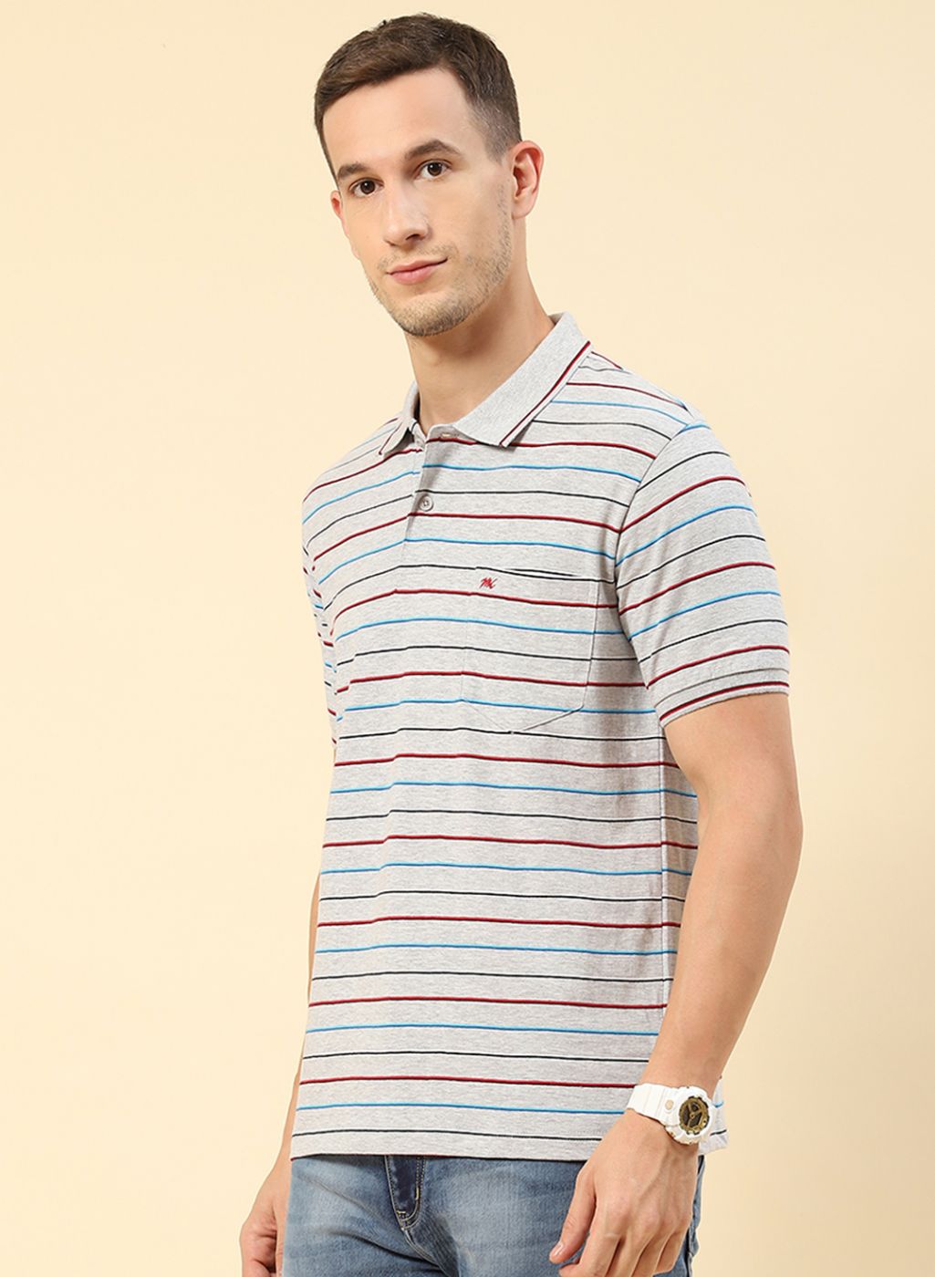 Men Grey Stripe T-Shirt