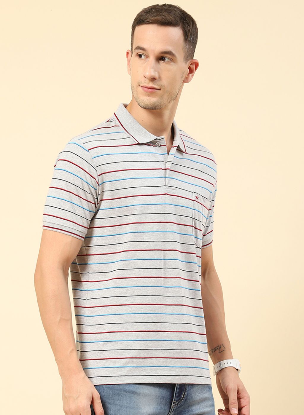 Men Grey Stripe T-Shirt