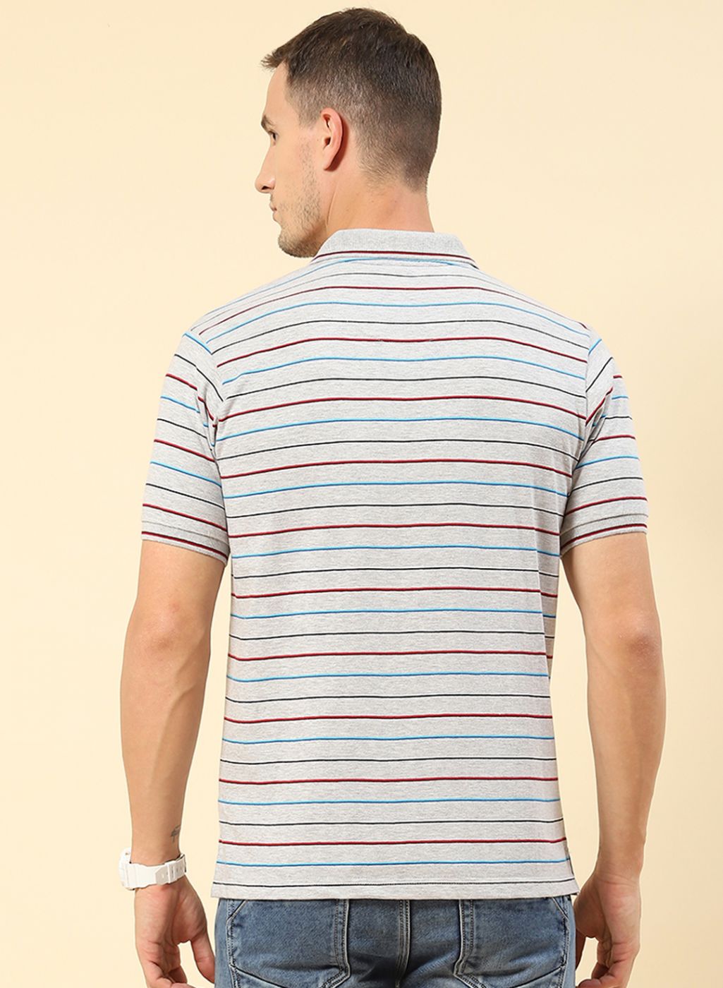 Men Grey Stripe T-Shirt