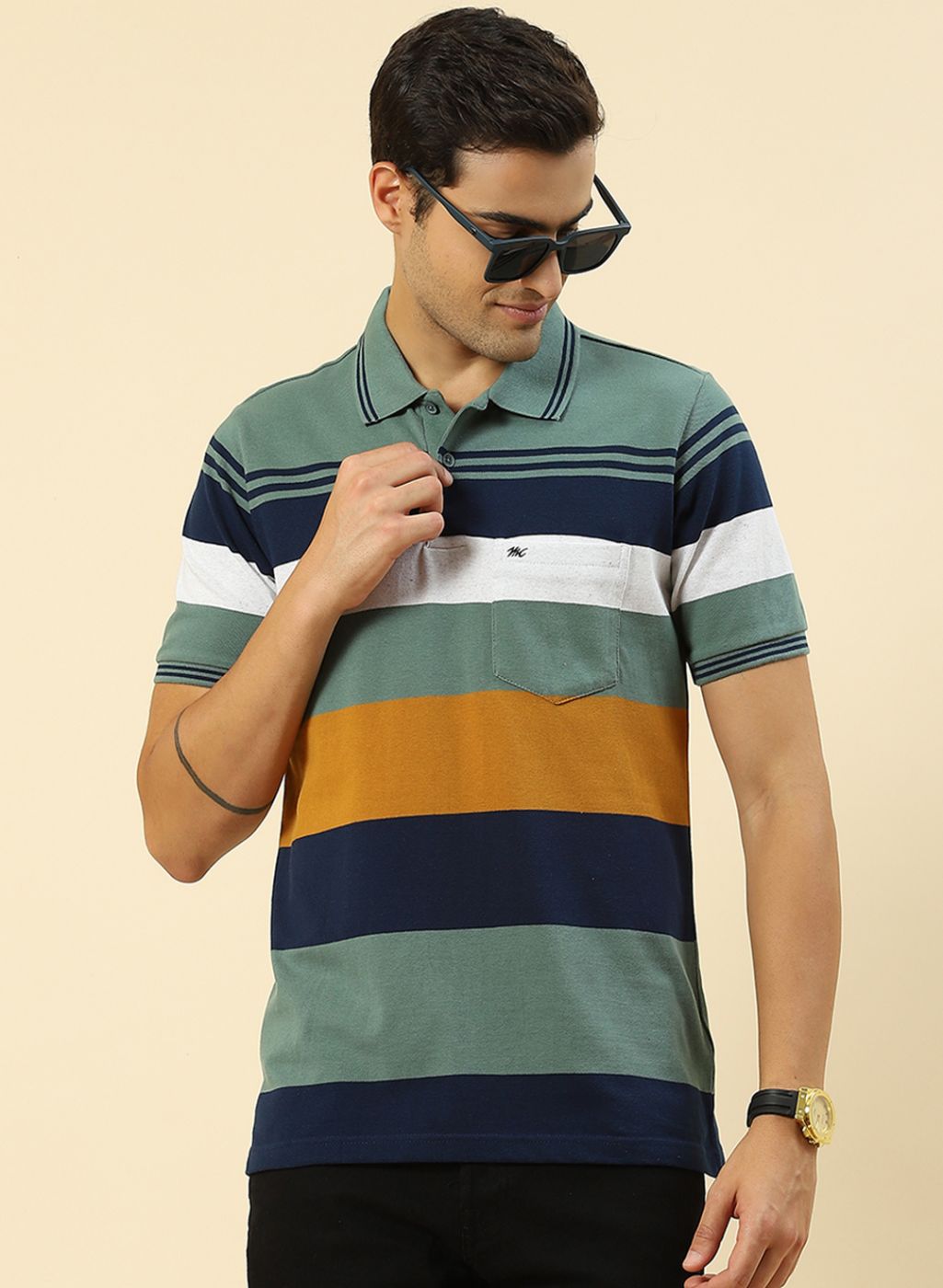 Men Green Stripe T-Shirt