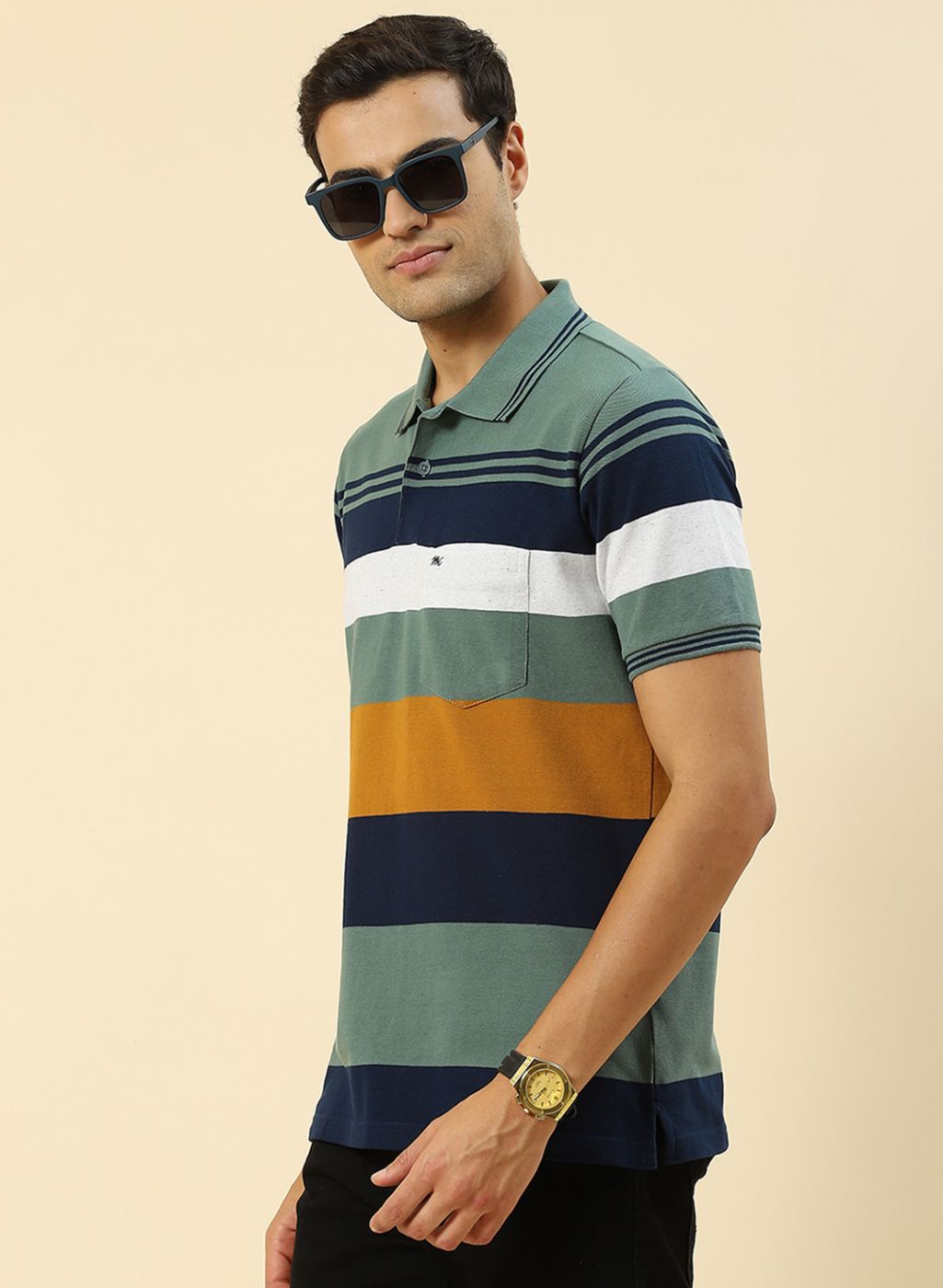 Men Green Stripe T-Shirt