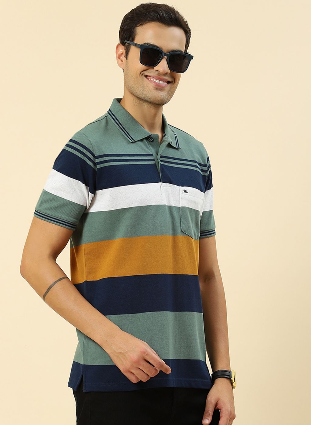 Men Green Stripe T-Shirt