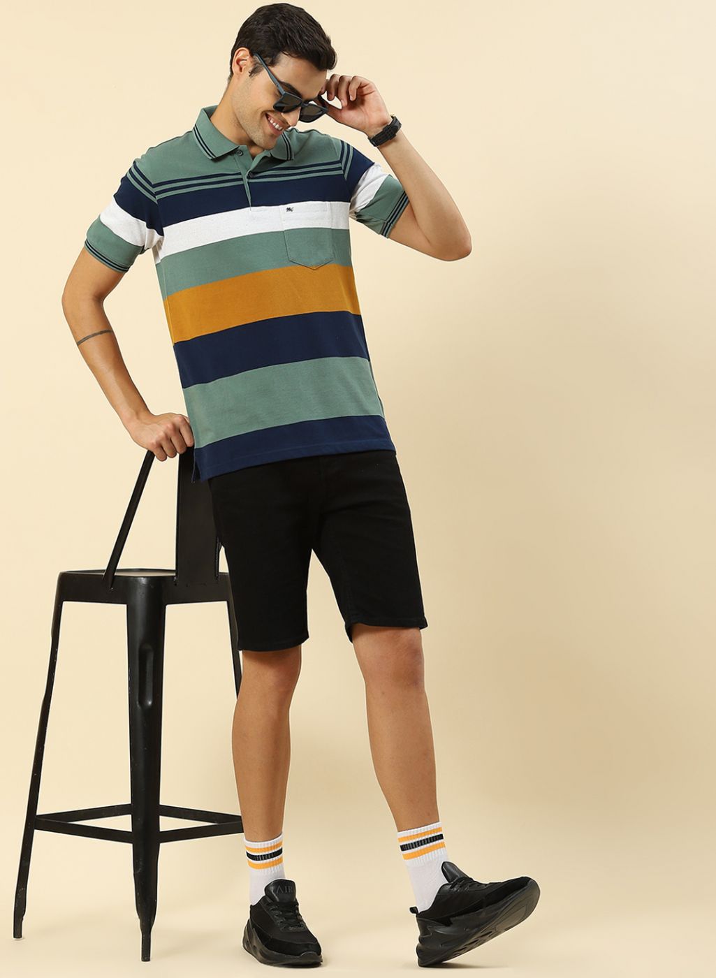 Men Green Stripe T-Shirt