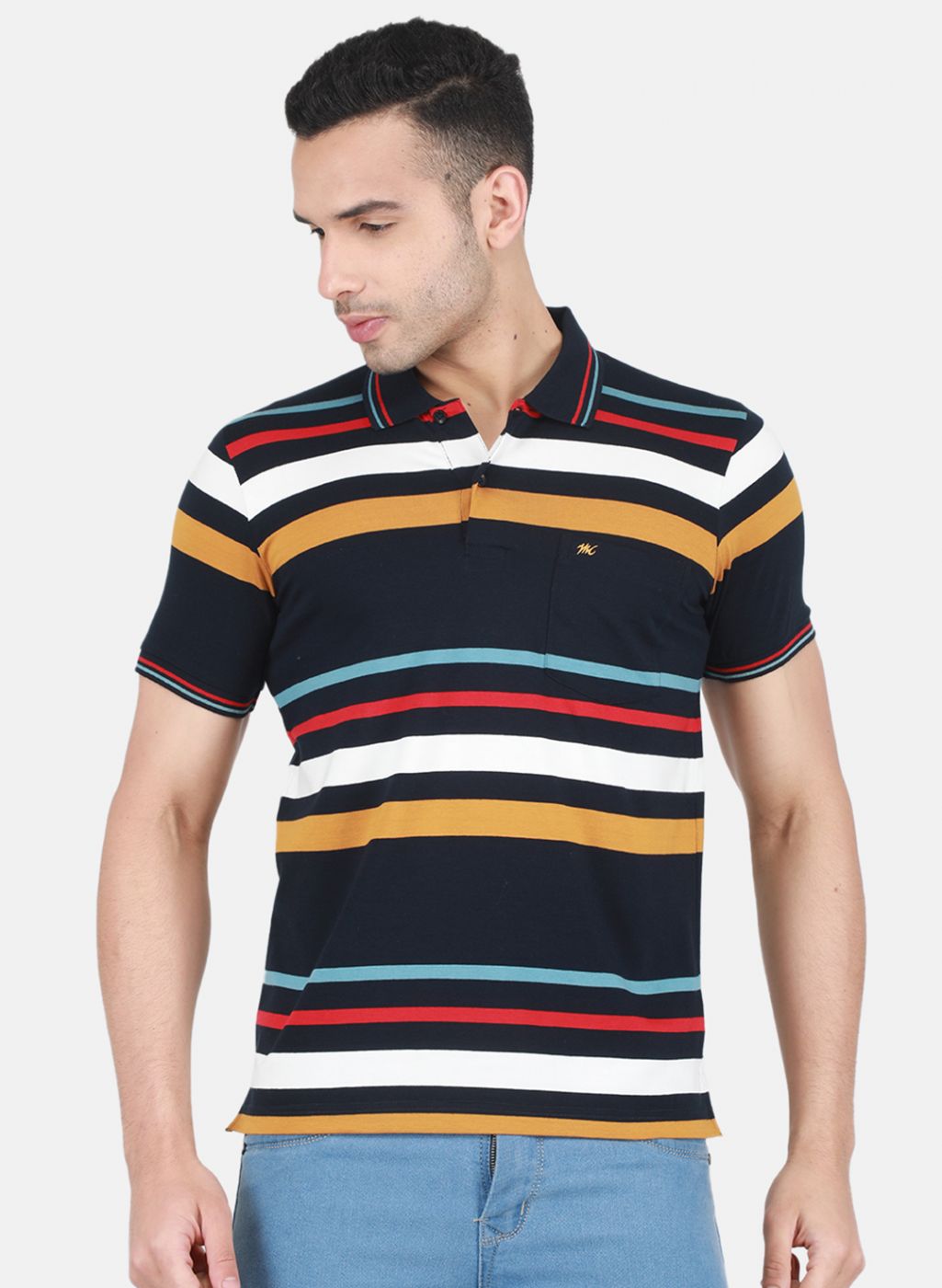 Men NAvy Blue Stripe T-Shirt