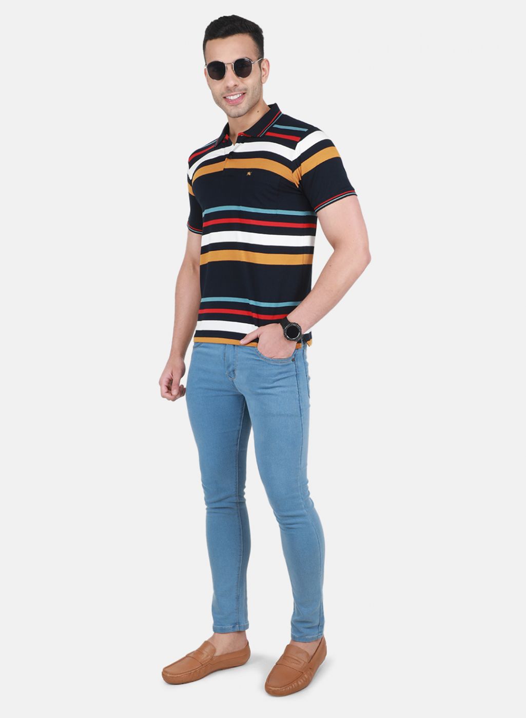 Men NAvy Blue Stripe T-Shirt