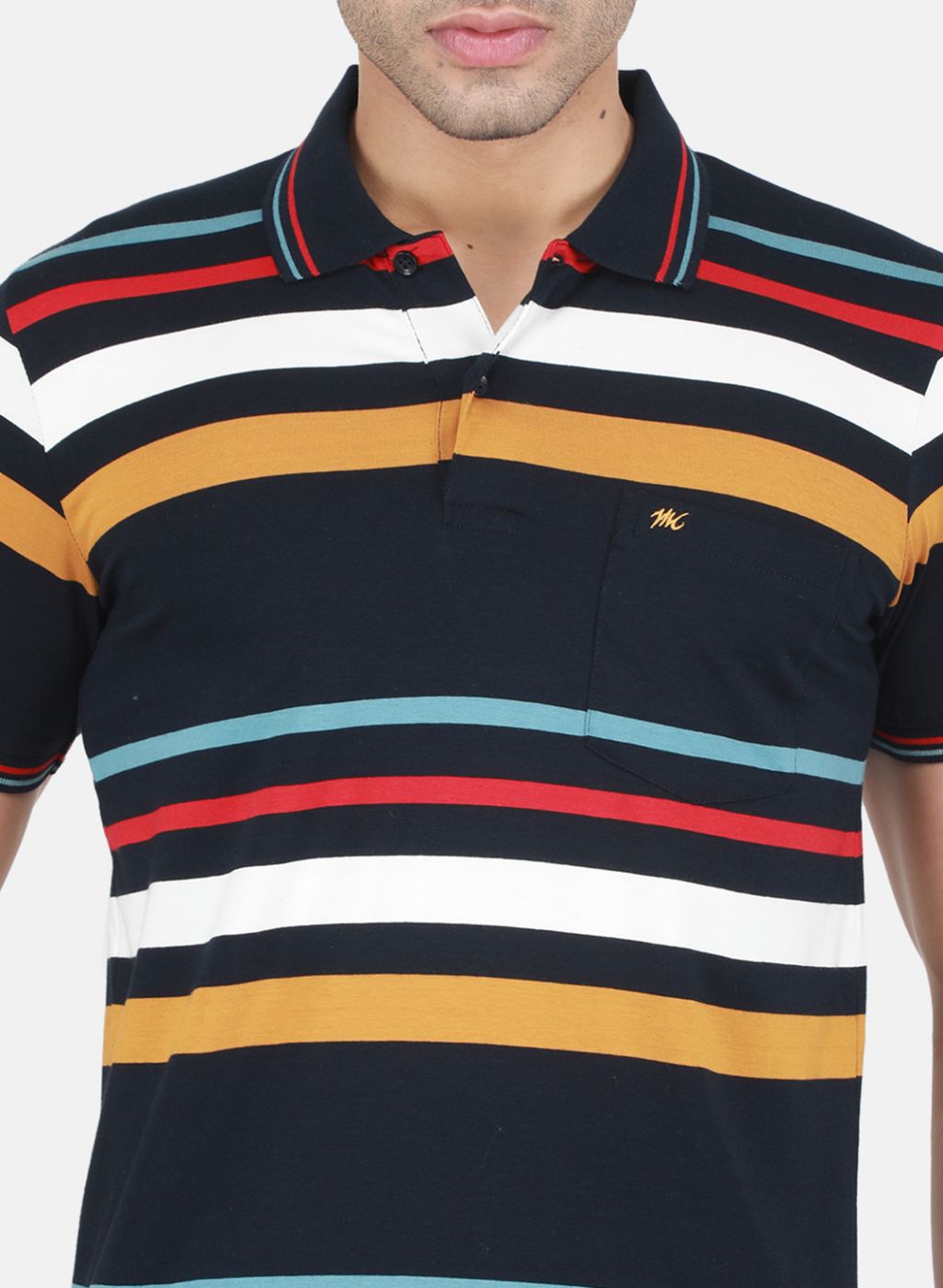 Men NAvy Blue Stripe T-Shirt