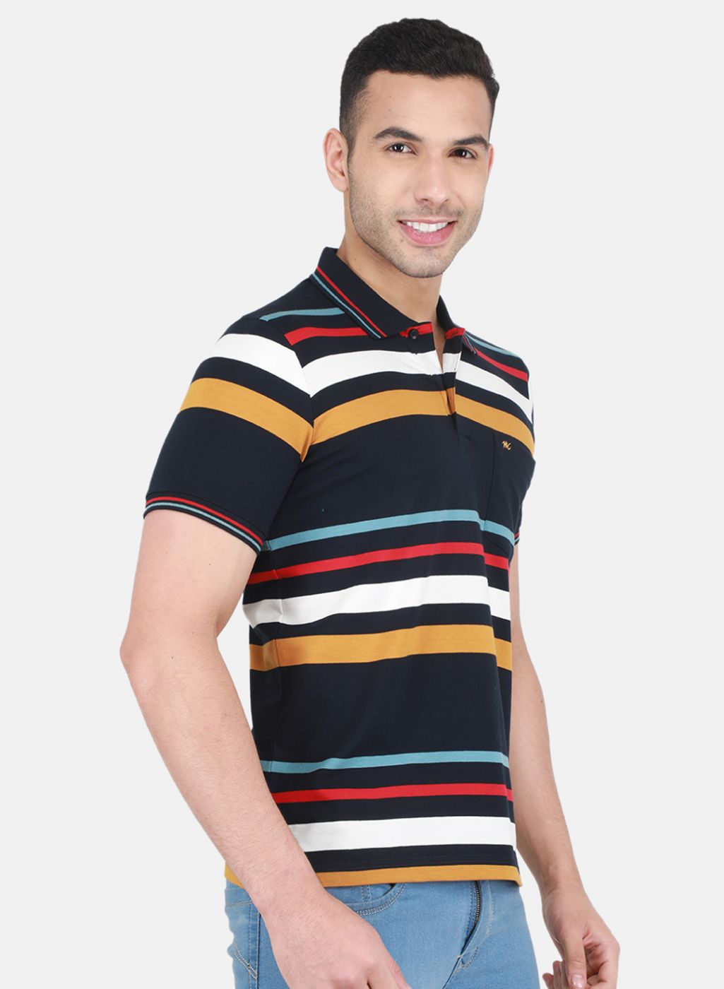 Men NAvy Blue Stripe T-Shirt