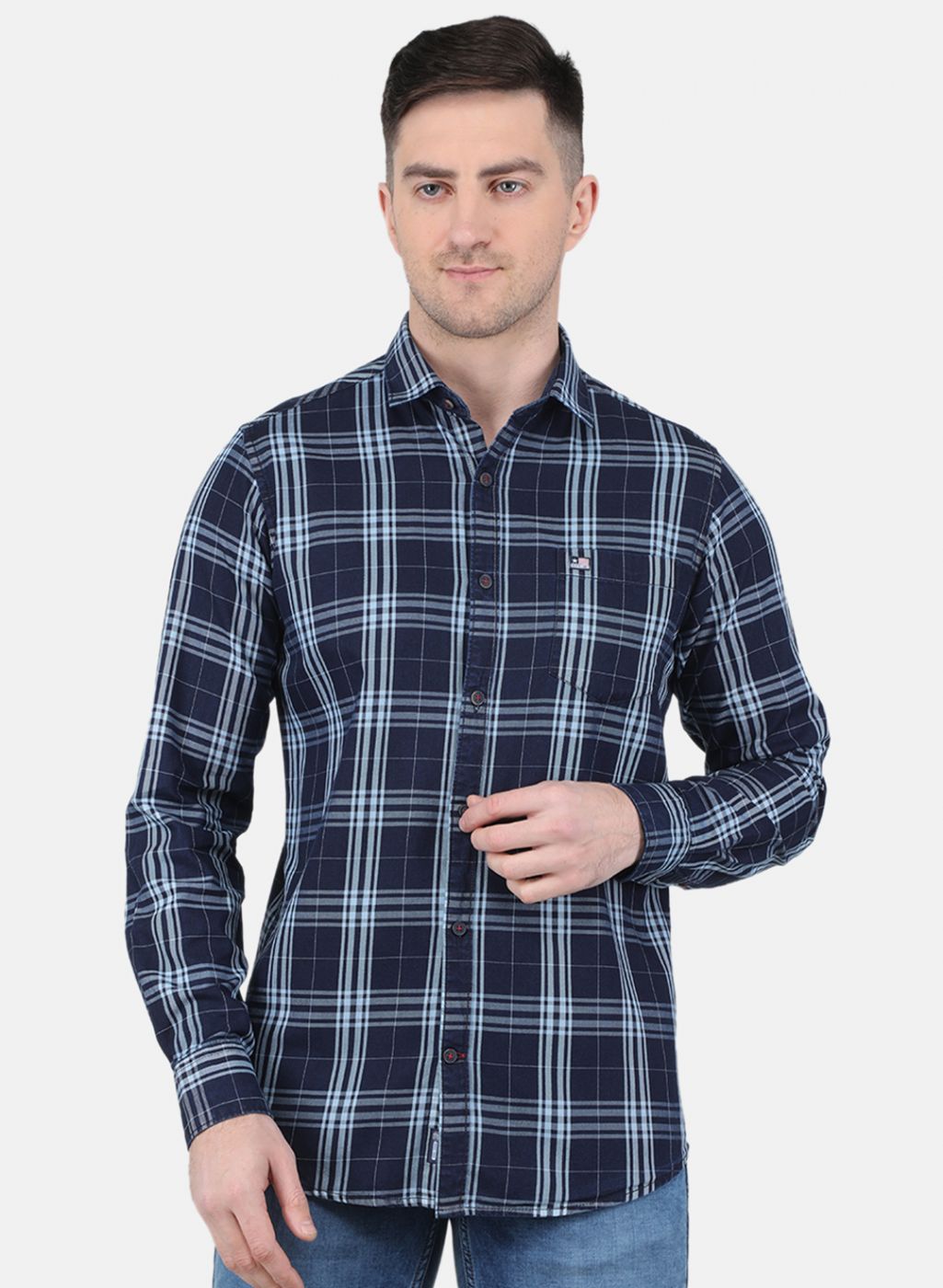 Men NAvy Blue Check Shirt