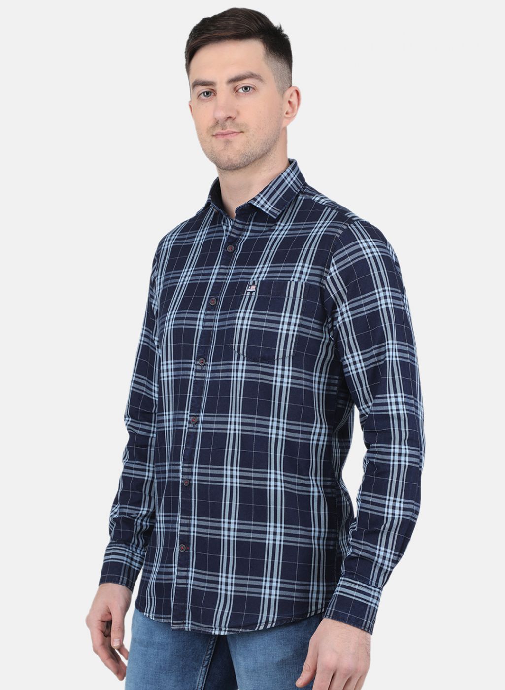 Men NAvy Blue Check Shirt