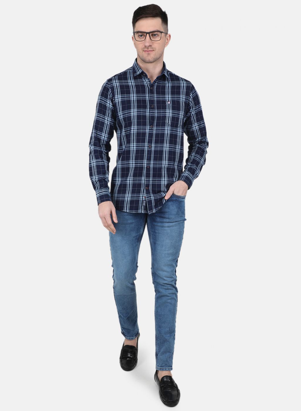 Men NAvy Blue Check Shirt