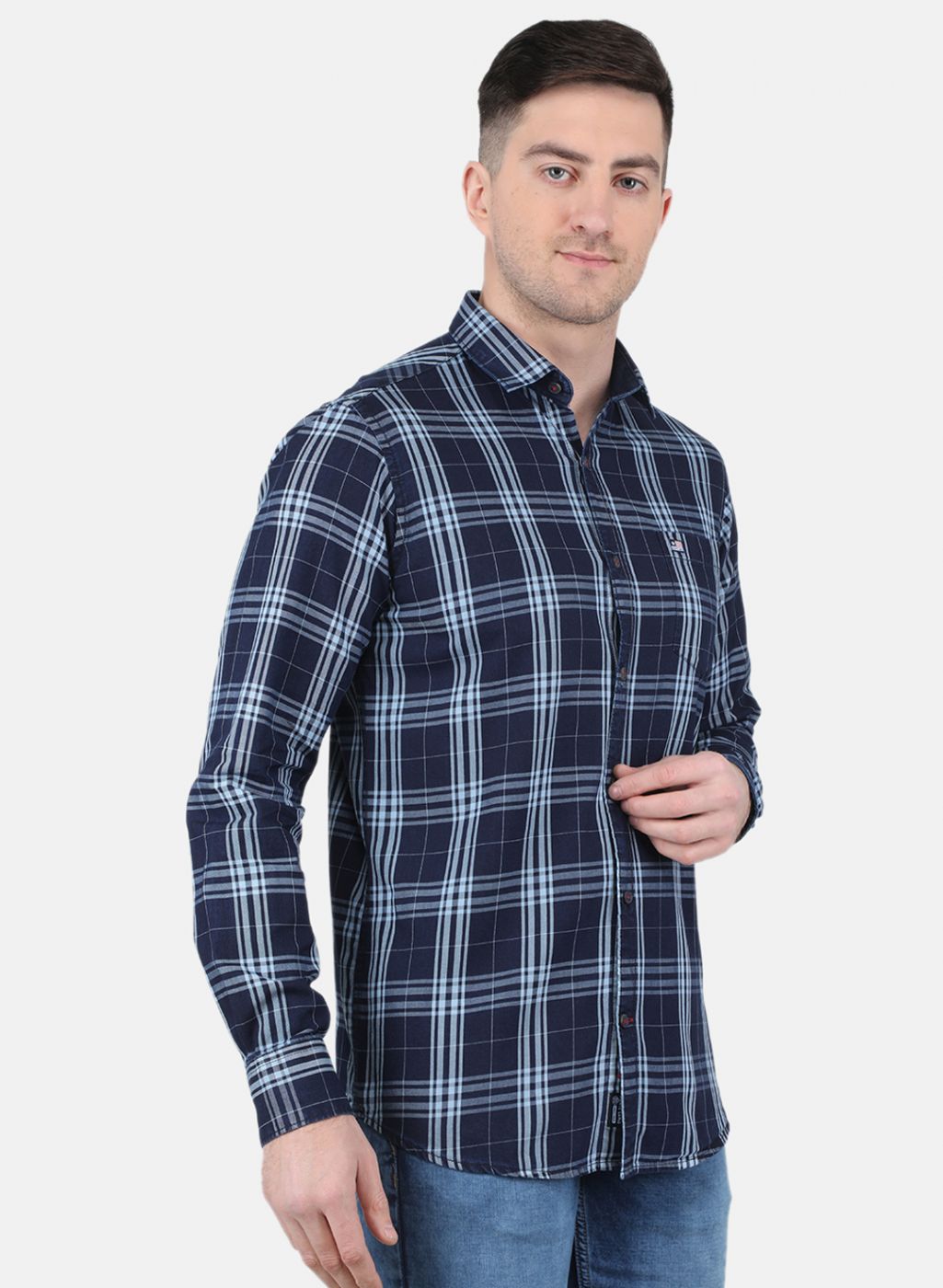 Men NAvy Blue Check Shirt