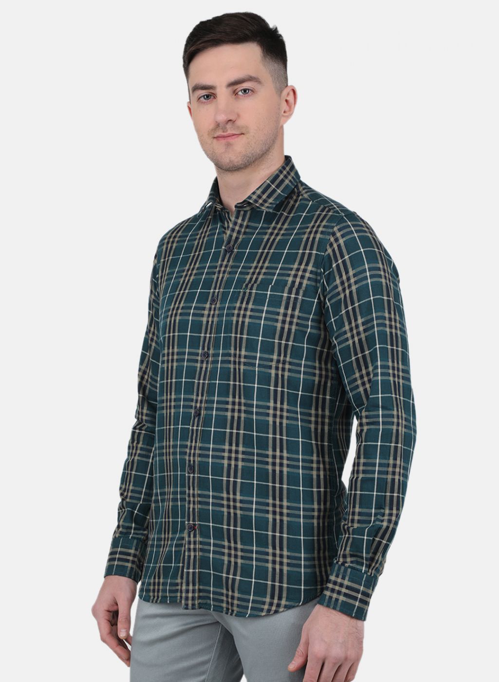 Men Green Check Shirt