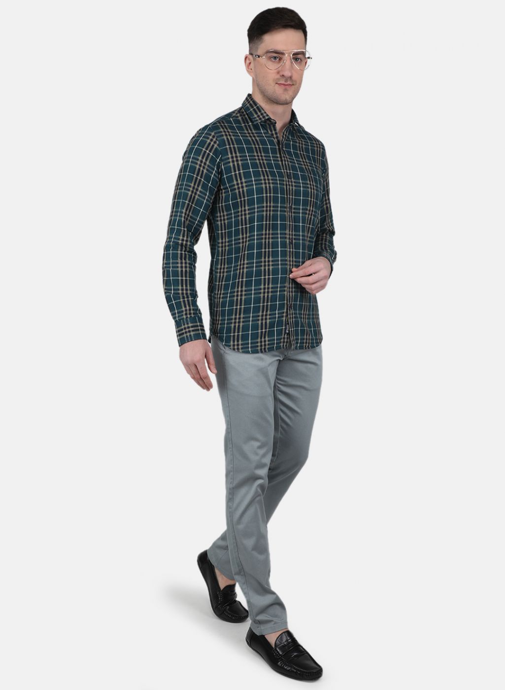 Men Green Check Shirt