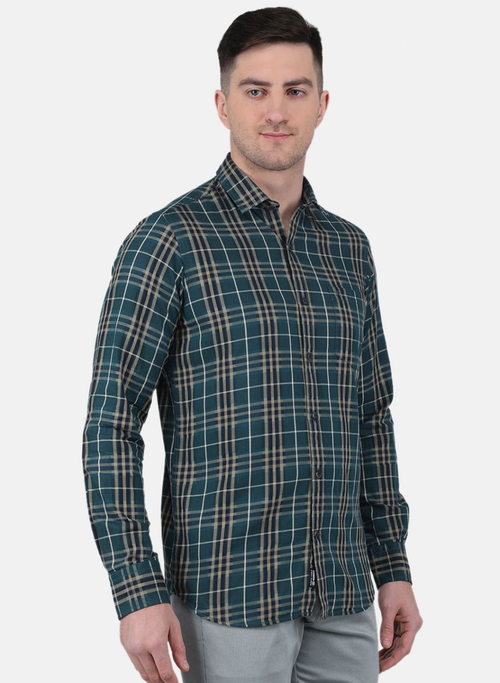 Men Green Check Shirt