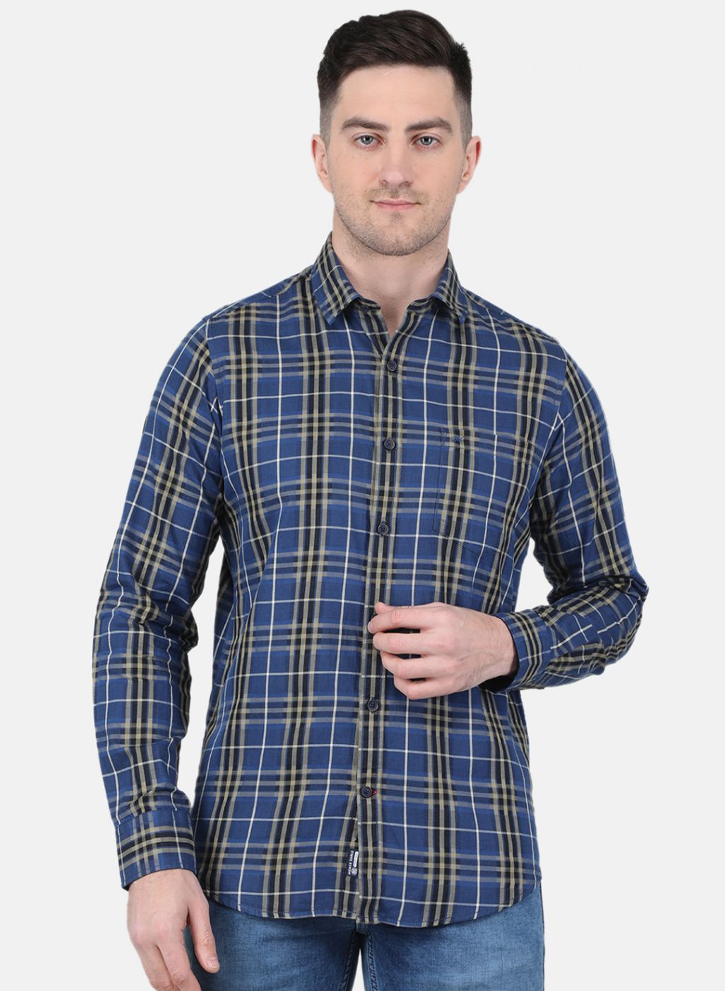 Men Blue Check Shirt