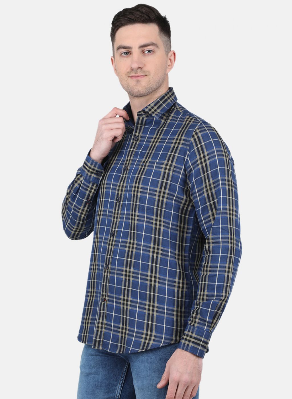 Men Blue Check Shirt