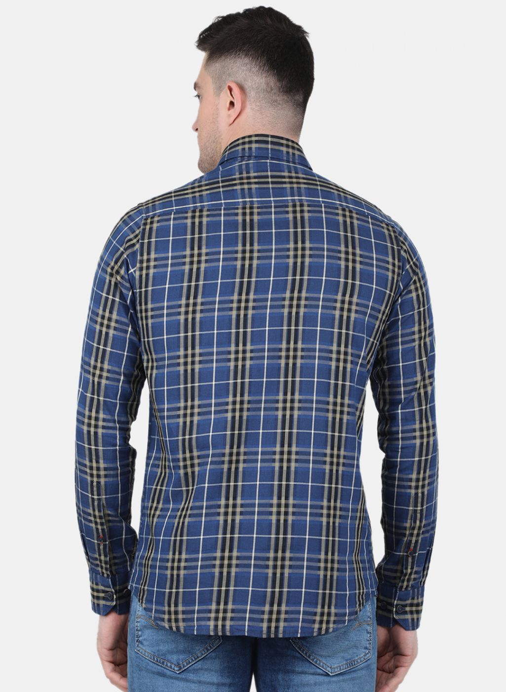 Men Blue Check Shirt