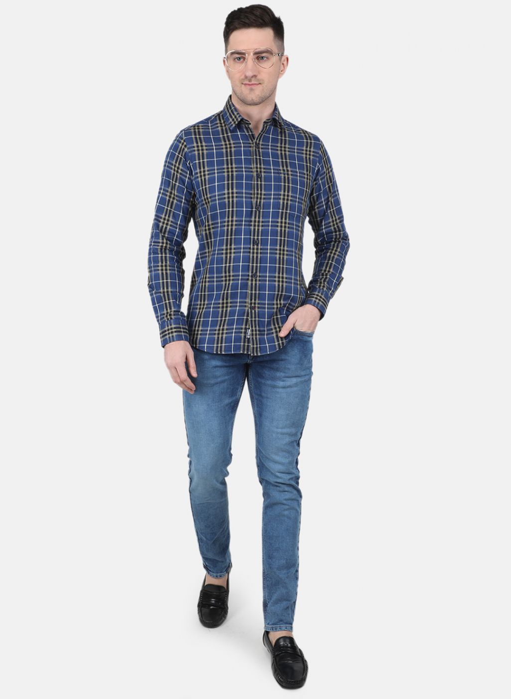 Men Blue Check Shirt