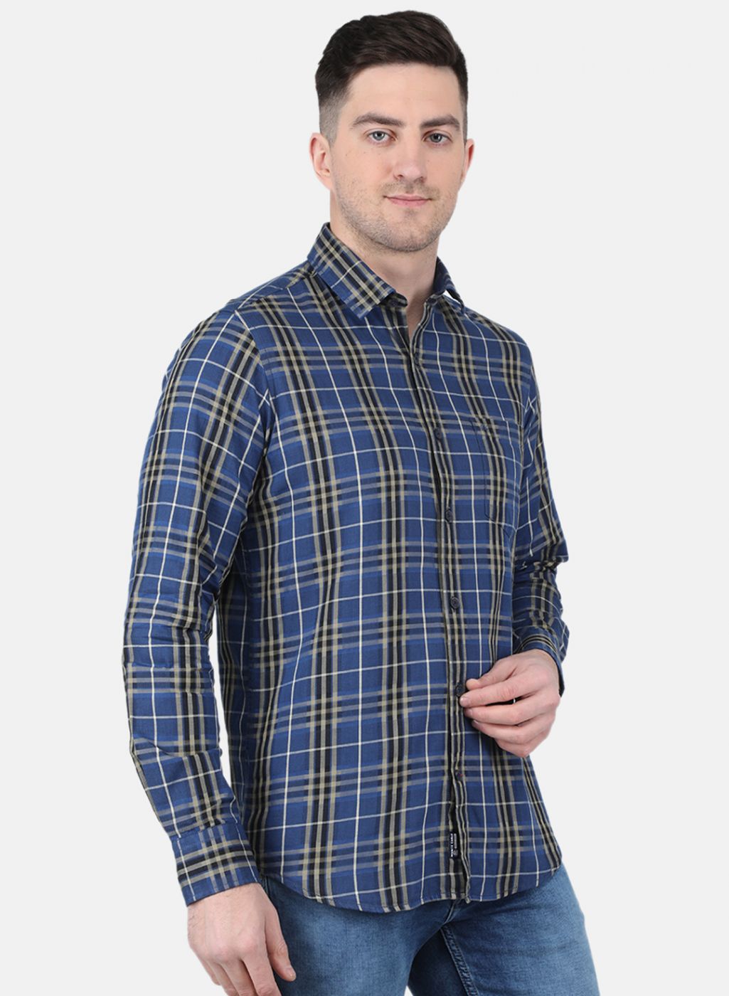 Men Blue Check Shirt